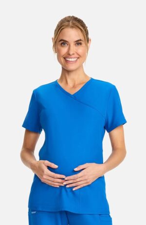 Cherokee Workwear Women’s Maternity 2-Pocket Mock Wrap Scrub Top