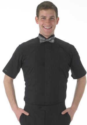 Unisex Color Wing Tip Collar Short Sleeve Tuxedo Shirt with 1/4″ Pleated Front