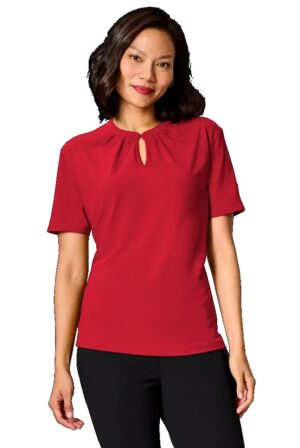 Ladies’ Matte Jersey Keyhole Neckline Short Sleeve Blouse