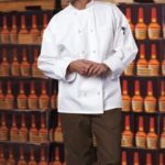 Long Sleeve White Knot Button Chef Coat with Mesh Back
