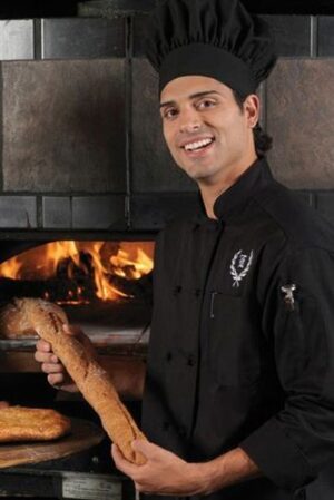 Long Sleeve Black Knot Button Chef Coat with Mesh Back