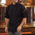 10 Knot Button Black Chef Coat with Short Sleeves
