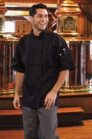 10 Knot Button Black Chef Coat with Short Sleeves
