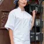 10 Knot Button White Chef Coat with Short Sleeves