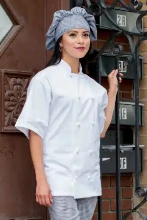 10 Knot Button White Chef Coat with Short Sleeves
