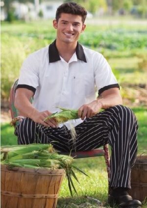 Classic Chef Pant with 2" Elastic Waist-Black-with-White-Stripe