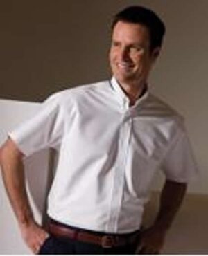 Men's Short Sleeve Banded Collar Dress Shirt