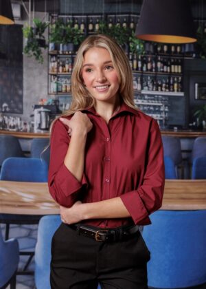 Ladies' 3/4 Sleeve Open Neck Easy Care Poplin