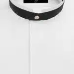 Unisex Banded Collar Shirt with Wide Black Satin Trim around the Collar
