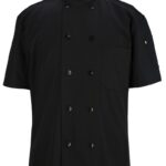 Black Short Sleeve Pearl Button with Mesh Back Chef Coat