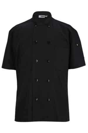Black Short Sleeve Pearl Button with Mesh Back Chef Coat