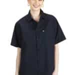 Black Unisex Button Front Utility Shirt with Mesh Back