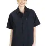Black Unisex Button Front Utility Shirt with Mesh Back