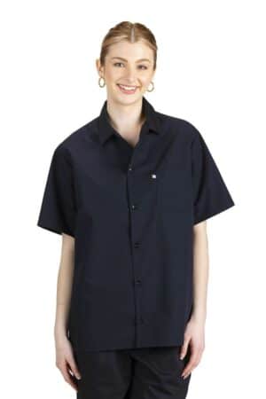 Black Unisex Button Front Utility Shirt with Mesh Back