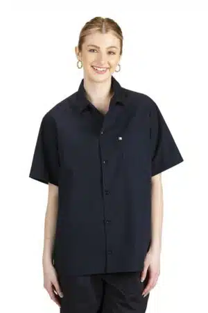 Black Unisex Button Front Utility Shirt with Mesh Back