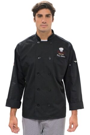 Black Long Sleeve Pearl Button with Mesh Back Chef Coat