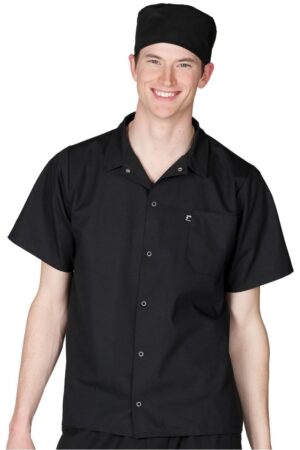 Black Kitchen Shirt with Snap Closure