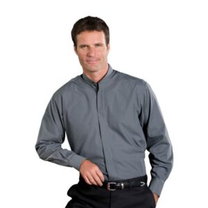 Men's Banded Collar Dress Shirt Long Sleeve