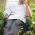 Short Sleeve White Knot Button Chef Coat with Mesh Back