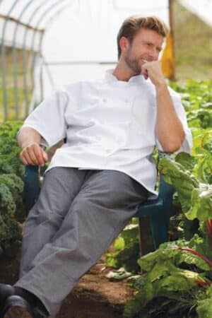 Short Sleeve White Knot Button Chef Coat with Mesh Back