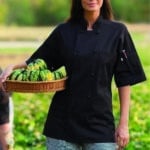 Short Sleeve Black Knot Button Chef Coat with Mesh Back