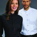 Unisex White Banded Collar Formal Shirt with 1/2″ Pleated Front