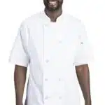 White Short Sleeve Pearl Button Chef Coat