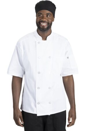White Short Sleeve Pearl Button Chef Coat