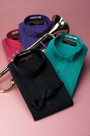 Unisex Color Wing Tip Collar Tuxedo Shirt with 1/4" Pleated Front