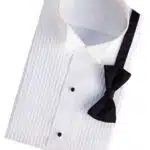 Men’s Short Sleeve Wing Tip Collar Tuxedo Shirt with 1/4″ Pleated Front White