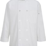 White Long Sleeve Pearl Button with Mesh Back Chef Coat