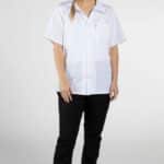 White Unisex Button Front Utility Shirt with Mesh Back