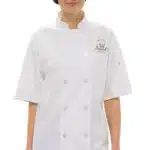 White Short Sleeve Pearl Button with Mesh Back Chef Coat