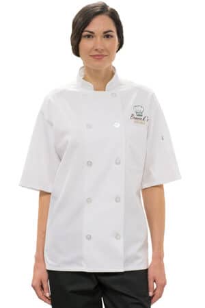 White Short Sleeve Pearl Button with Mesh Back Chef Coat