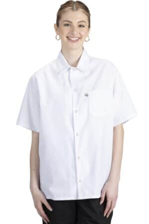 White Kitchen Shirt with Snap Closure