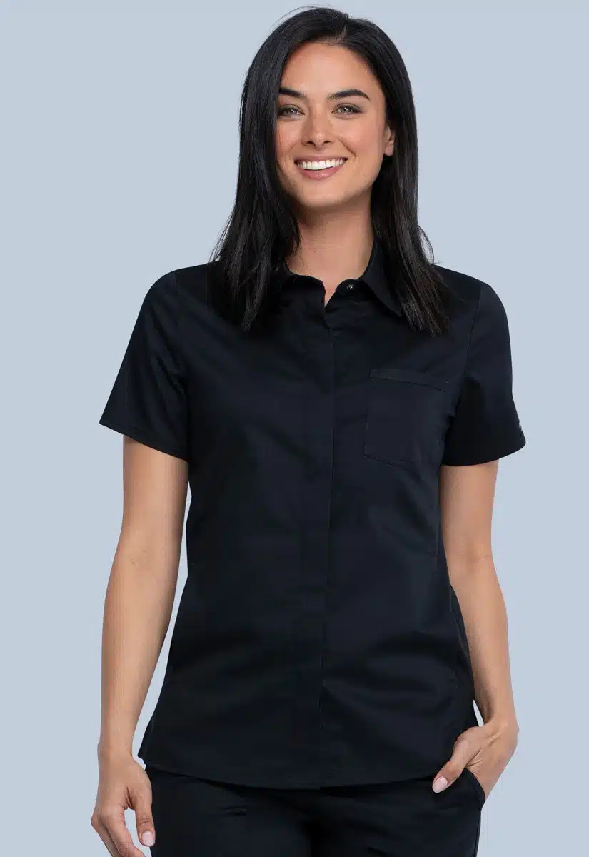 Cherokee Hidden Snap Front Collar Shirt